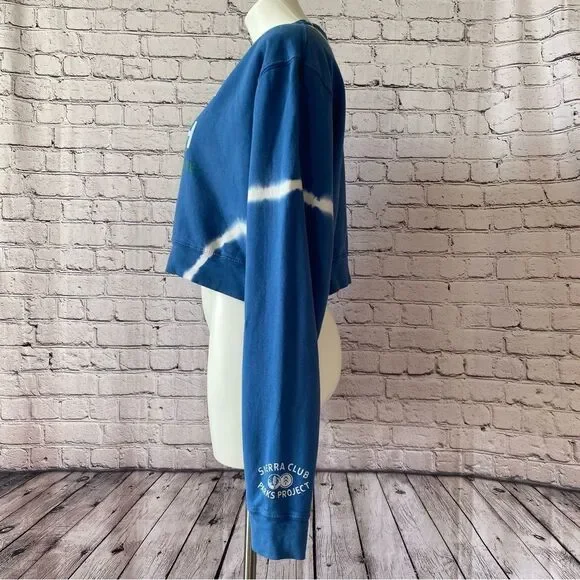 Parks Project Blue Tie Dye “Protect The Earth” Cropped Sweatshirt small - Picture 3 of 7